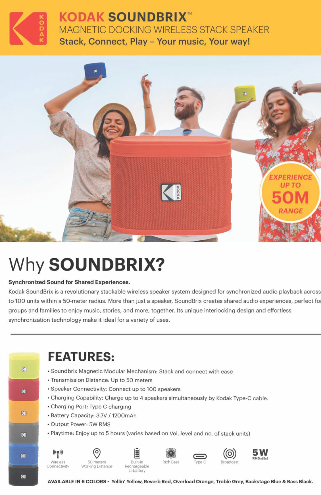 Kodak SoundBrix - Magnetic Docking Wireless Stack Speaker